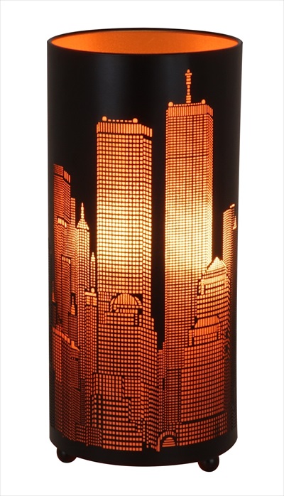New York City Scape Table Lamp - Matt black & Orange - Click Image to Close